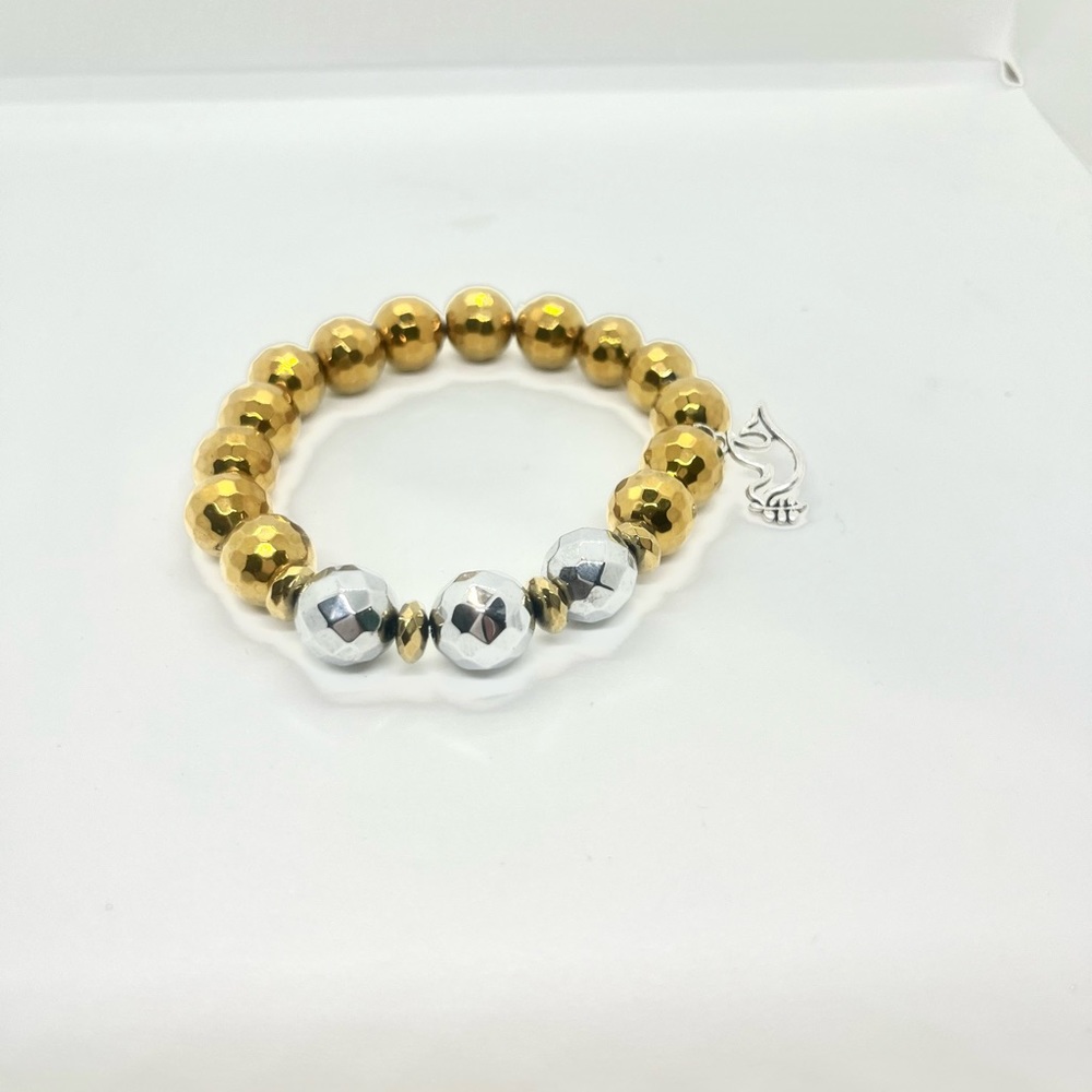 Gold and silver hematite bracelet 12 mm